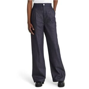 FRAME DENIM NWT Pleat Wide Leg Dark Wash Denim Chinos In Rinse Wash // 32